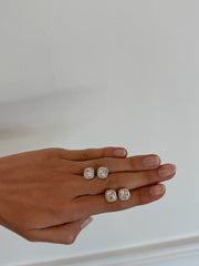 Lab Diamond Cushion Cut with Outline Halo Earrings