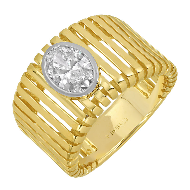 Open Lines Oval Shape Lab Diamond Cigar Ring