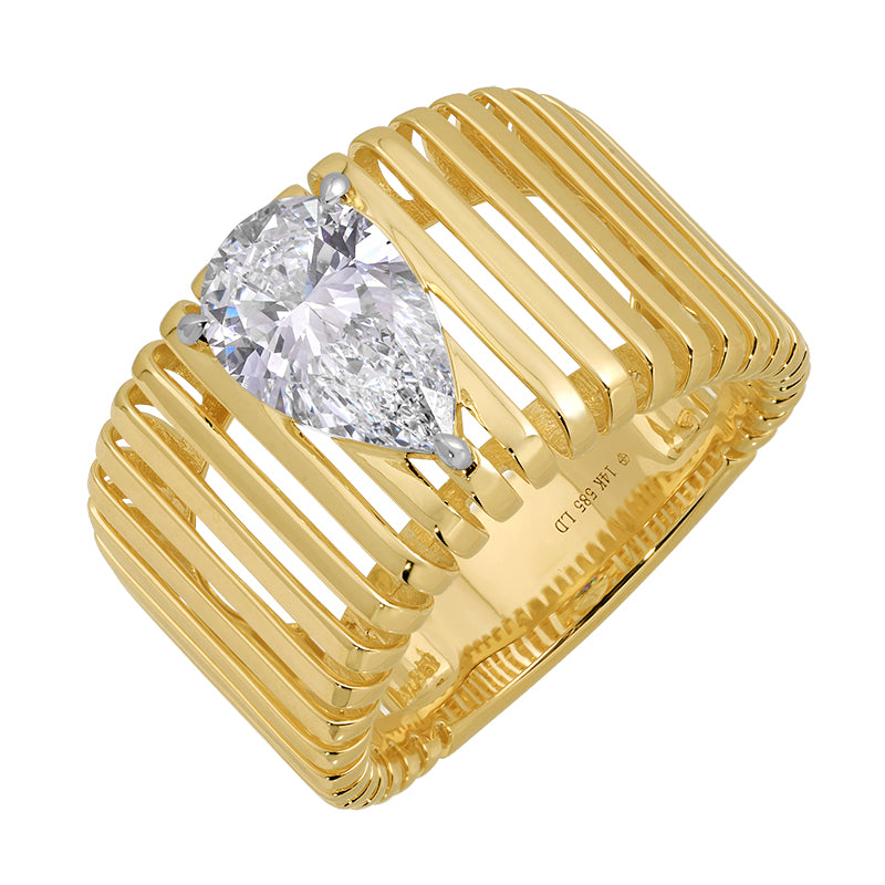Open Lines Pear Shape Lab Diamond Cigar Ring