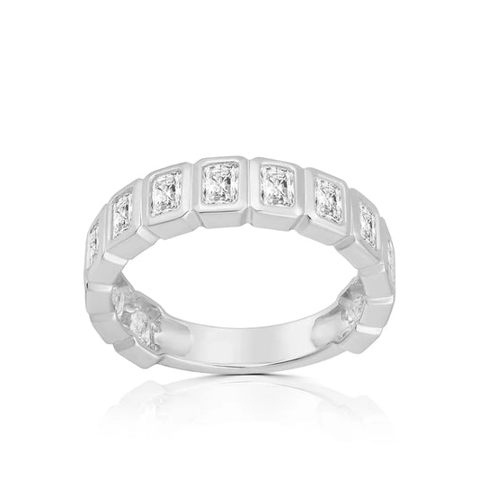 Lab Emerald Cut Bezel Eternity Ring