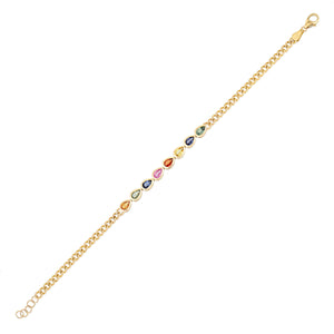 Pear Multicolor Sapphire Cuban Bracelet
