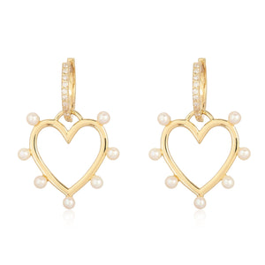 Gold Heart Diamonds & Pearls Huggies*