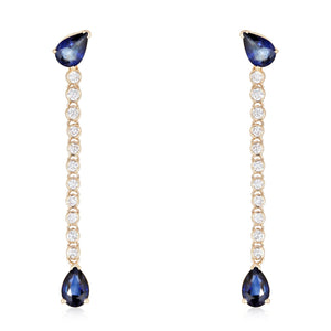 Sapphire Pear & Diamonds Drop Earrings