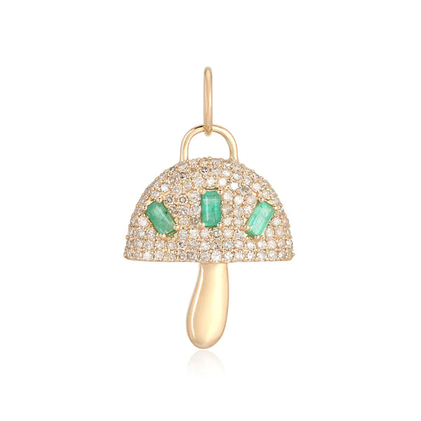 Diamond Mushroom with Emerald Baguettes Charm