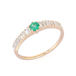 Thin Diamond Baguette Center Emerald Ring* Size 6.5