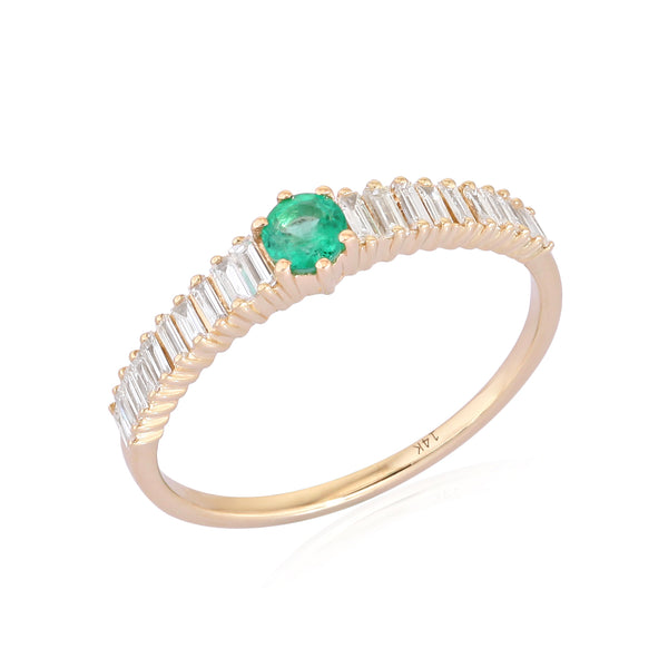 Thin Diamond Baguette Center Emerald Ring* Size 6.5