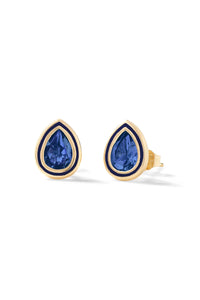 Pear Shape Enamel Halo Stud Earrings -Sapphire-