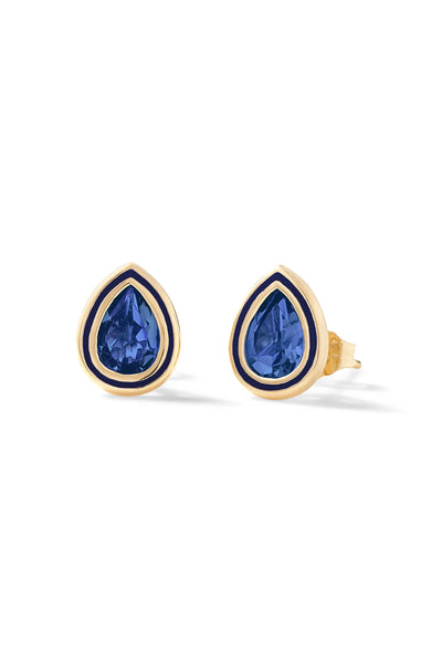Pear Shape Enamel Halo Stud Earrings -Sapphire-