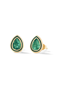 Pear Shape Enamel Halo Stud Earrings -Emerald-