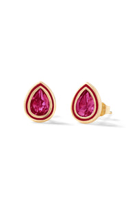 Pear Shape Enamel Halo Stud Earrings -Ruby-