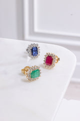 Emerald Cut and Diamond Spike Earrings - Ruby -