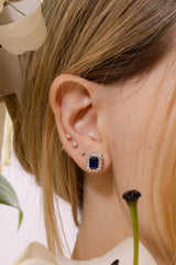 Emerald Cut and Diamond Spike Earrings - Sapphire -