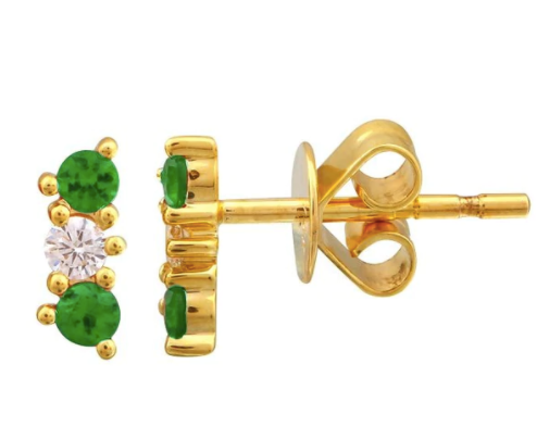 Emerald and Diamond Bar Piercing Stud