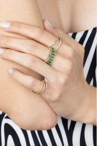 Thin Diamond Baguette Center Emerald Ring* Size 6.5