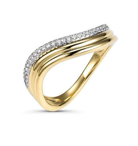 Wavy Double Gold & Diamond Ring