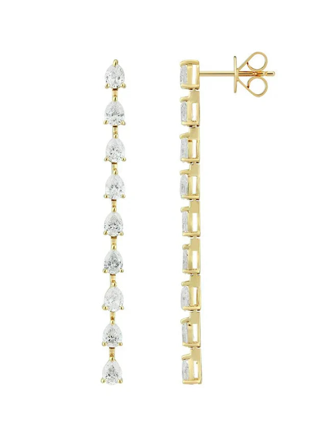 Lab Diamond Hanging Pear Long Earrings