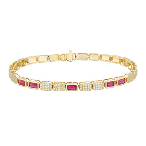 Gold Pave and Gemstone Square Gemstone Bracelet