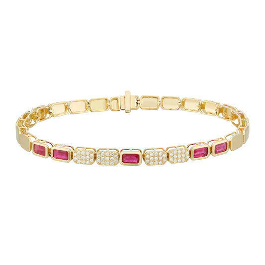 Gold Pave and Gemstone Square Gemstone Bracelet