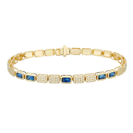 Gold Pave and Gemstone Square Gemstone Bracelet