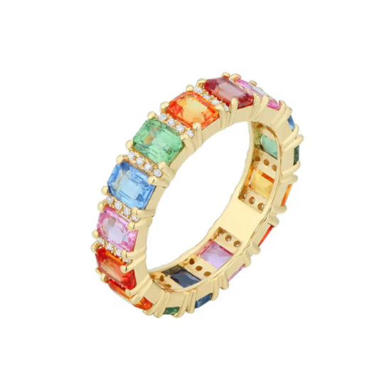 Multicolor Sapphire & Diamond Eternity Ring Size 6