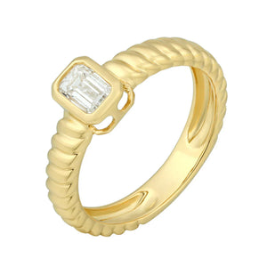 Lab Braided with Diamond Center Emerald Cut Ring - Size 6.5