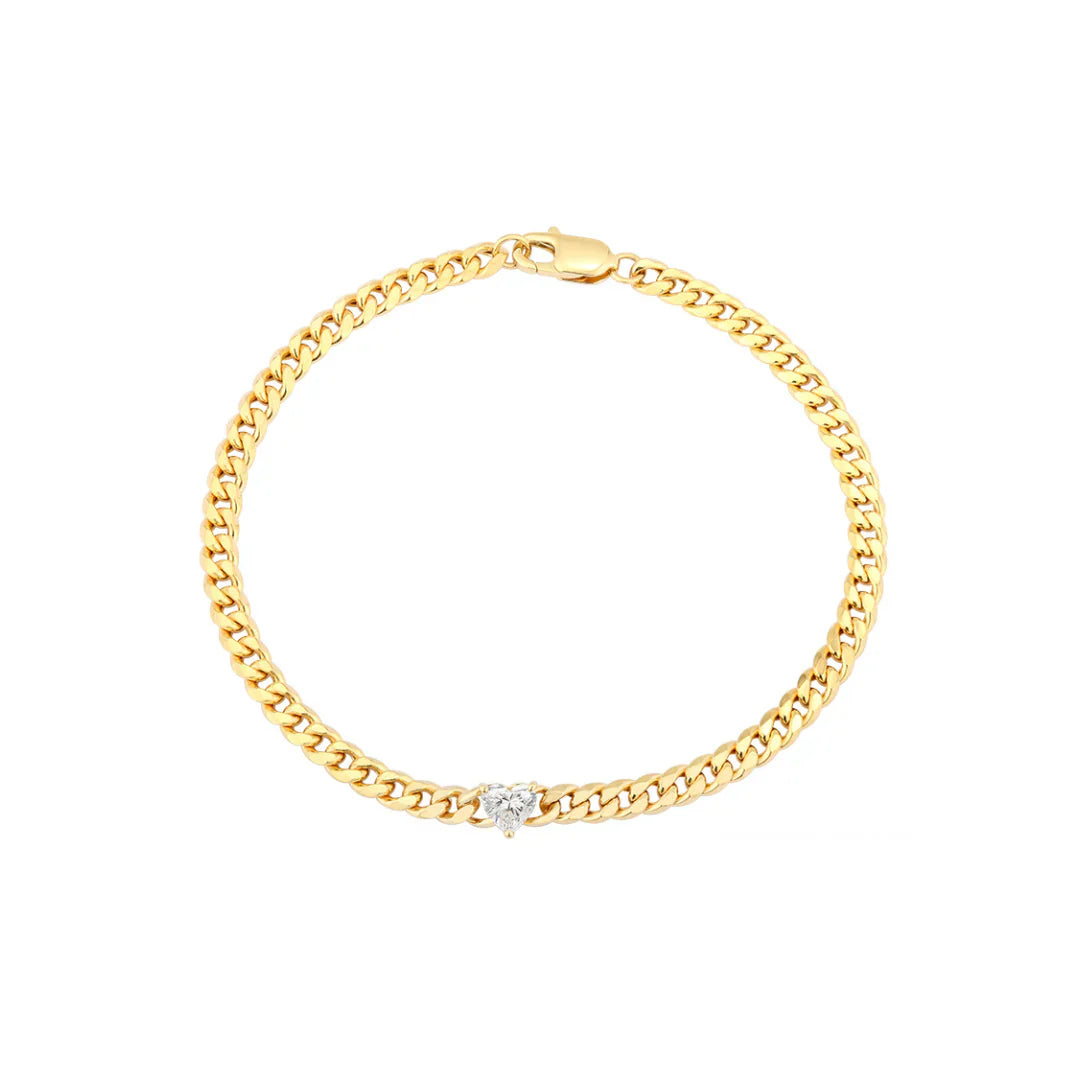 Lab Cuban Chain Bracelet with Diamond Center