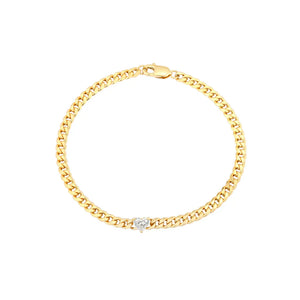 Lab Cuban Chain Bracelet with Diamond Center