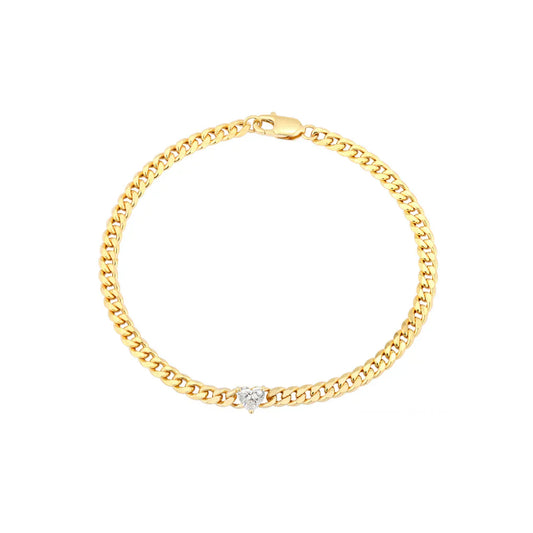 Lab Cuban Chain Bracelet with Diamond Center
