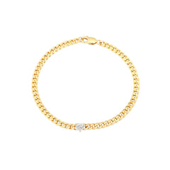 Lab Cuban Chain Bracelet with Diamond Center
