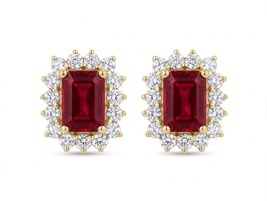 Emerald Cut and Diamond Spike Earrings - Ruby -