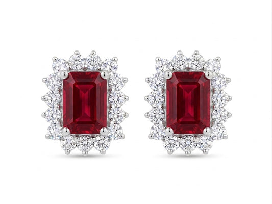 Emerald Cut and Diamond Spike Earrings - Ruby -