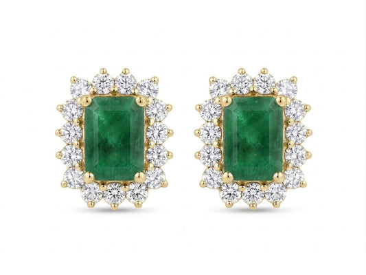 Emerald Cut and Diamond Spike Earrings - Emerald -