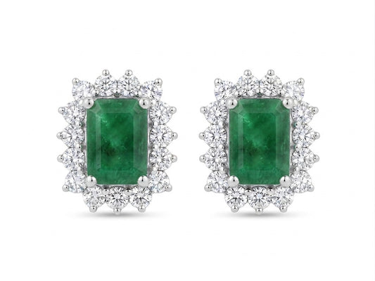 Emerald Cut and Diamond Spike Earrings - Emerald -