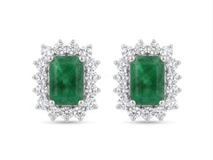 Emerald Cut and Diamond Spike Earrings - Emerald -