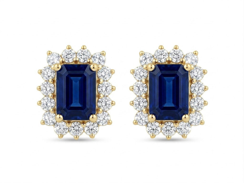 Emerald Cut and Diamond Spike Earrings - Sapphire -