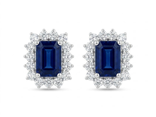 Emerald Cut and Diamond Spike Earrings - Sapphire -