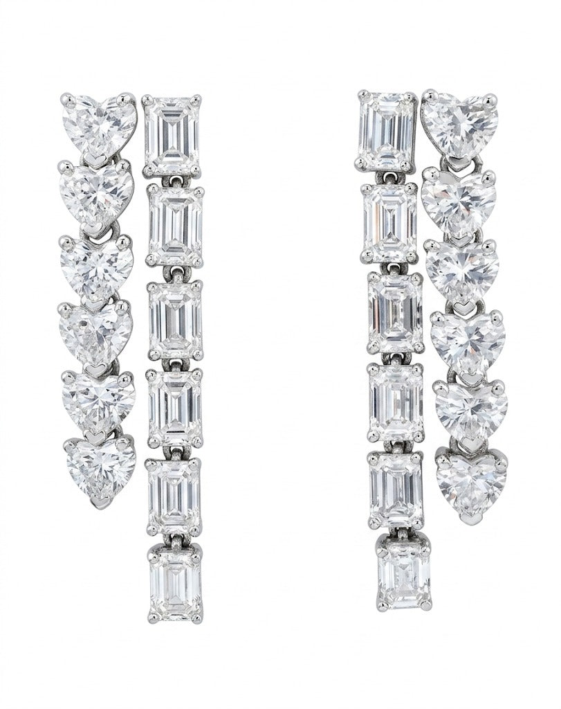 Lab Duo Diamond Drop Emerald Cut & Heart Cut Earrings
