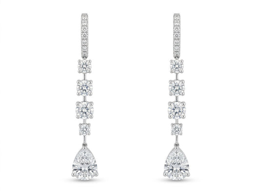 Lab Diamond Round and Pear Drop Earring
