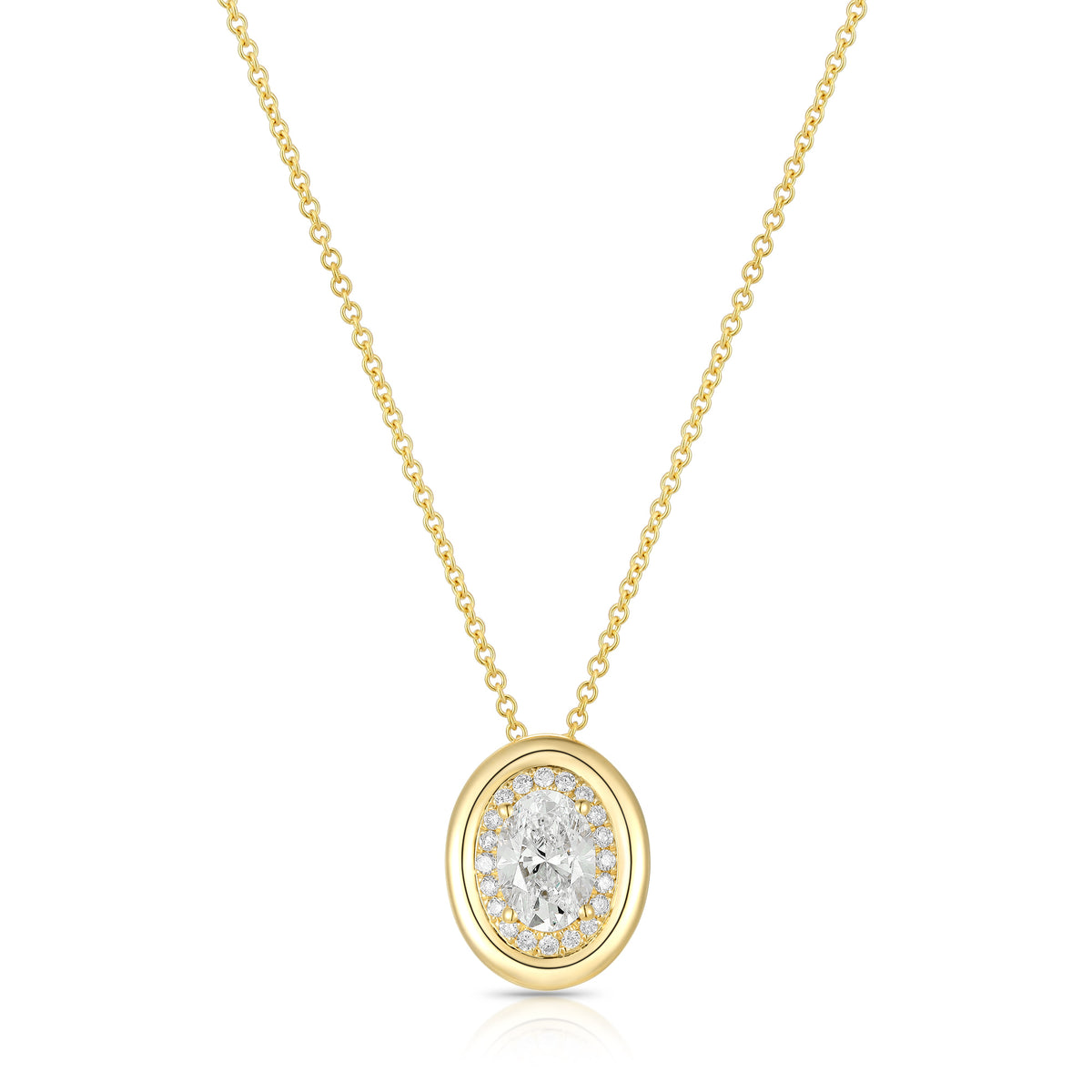 Lab Diamond Center With Outline Diamond and Gold Necklace -Oval-