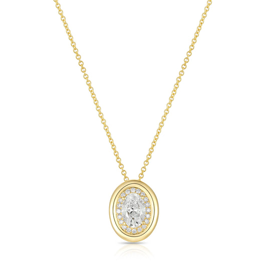 Lab Diamond Center With Outline Diamond and Gold Necklace -Oval-