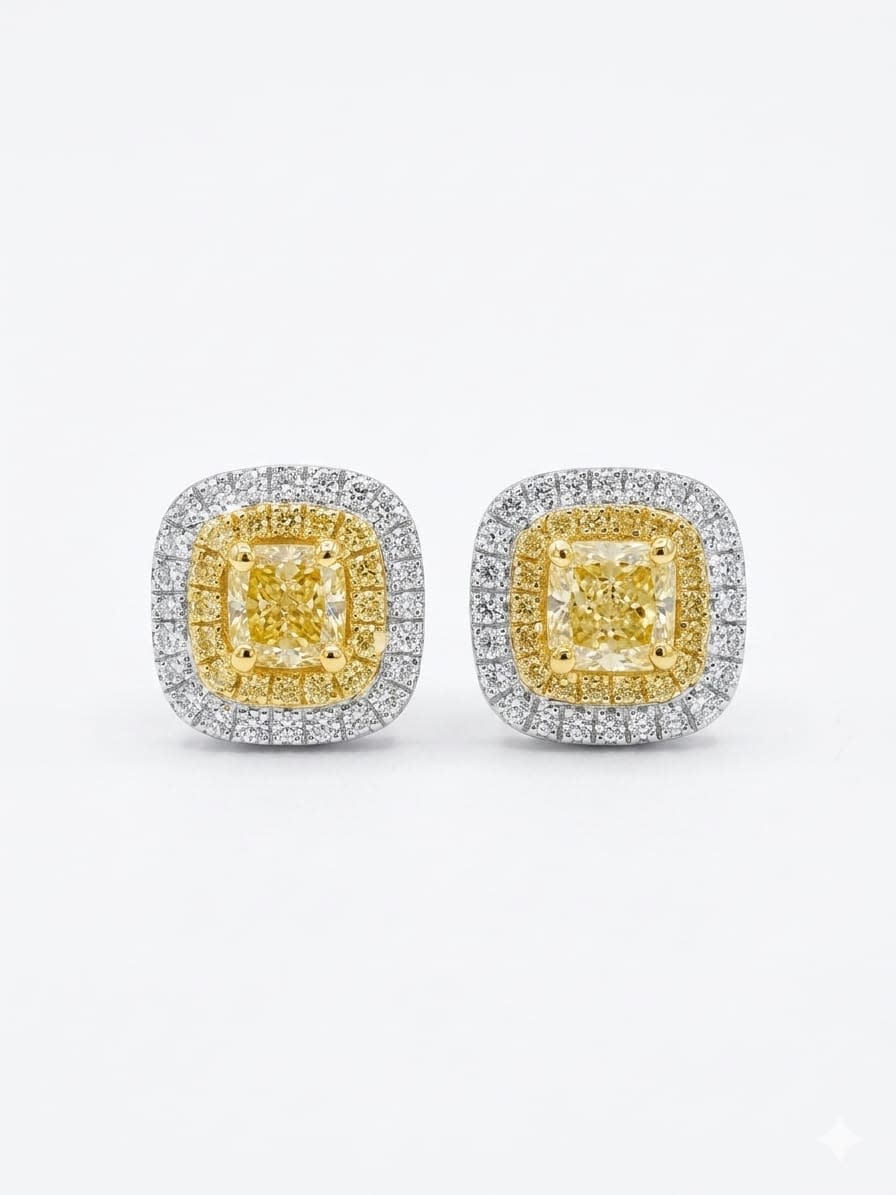Yellow Diamond Square Shape Earrings