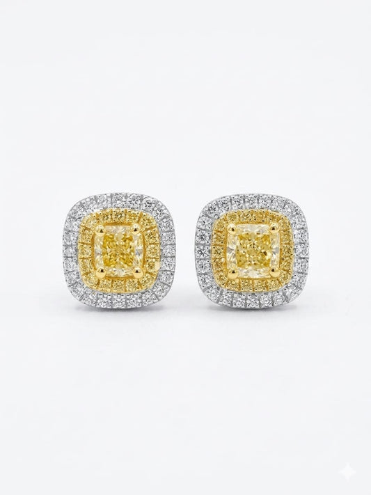 Yellow Diamond Square Shape Earrings