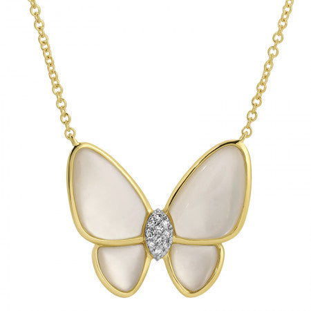 Mother Pearl Butterfly Diamond Necklace
