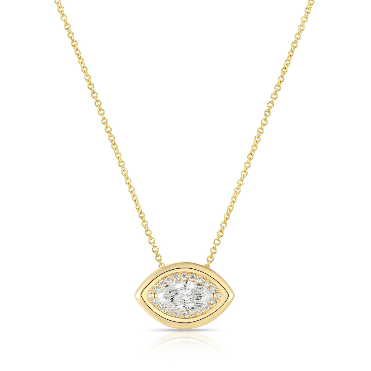 Lab Diamond Center With Outline Diamond and Gold Necklace -Marquise-