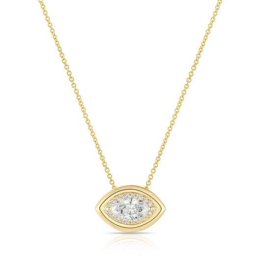 Lab Diamond Center With Outline Diamond and Gold Necklace -Marquise-