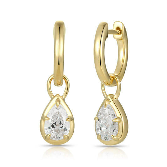 Lab Diamonds Prongs Hanging Pear Huggies