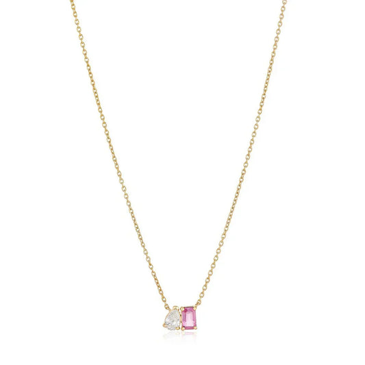 Pink Sapphire Emerald Cut and Diamond Pear Necklace*