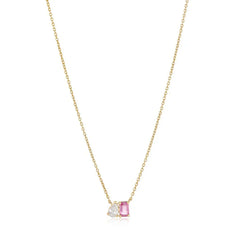Pink Sapphire Emerald Cut and Diamond Pear Necklace*