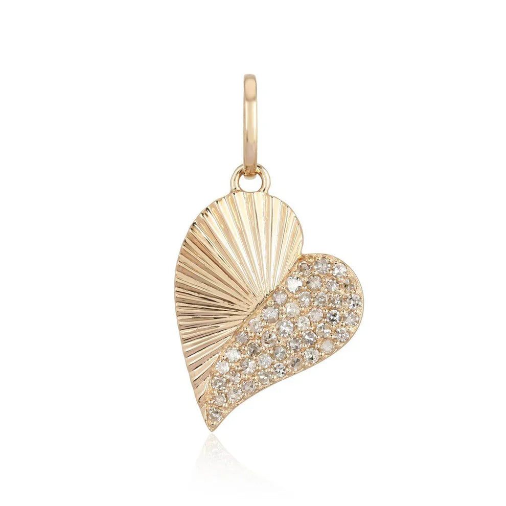 Half Fluted Half Diamond Pave Heart Charm*