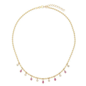 Ball Chain Bezel Diamonds and Pink Sapphire Necklace